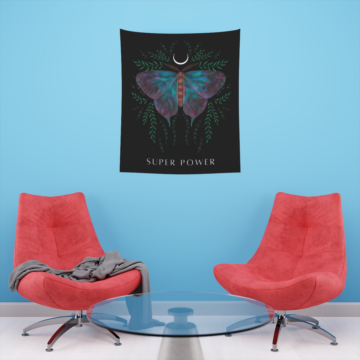 Butterfly Graphic "Super Power" 34"x40" Wall Tapestry