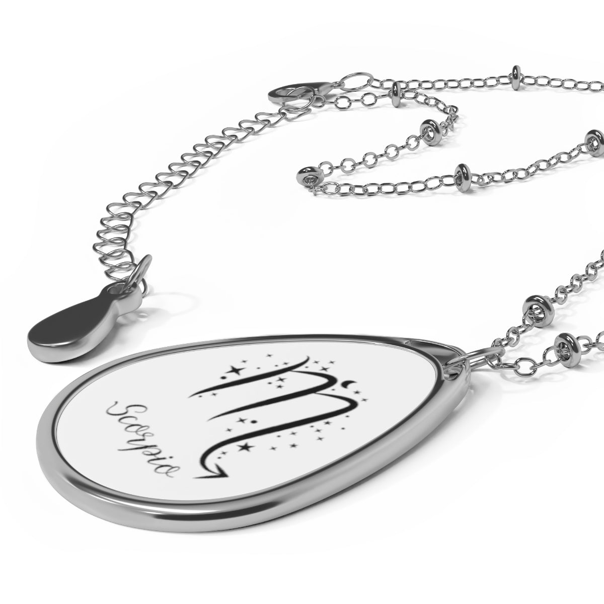 Zodiac Ellipse-Shaped Pendant on Silver Chain Necklace