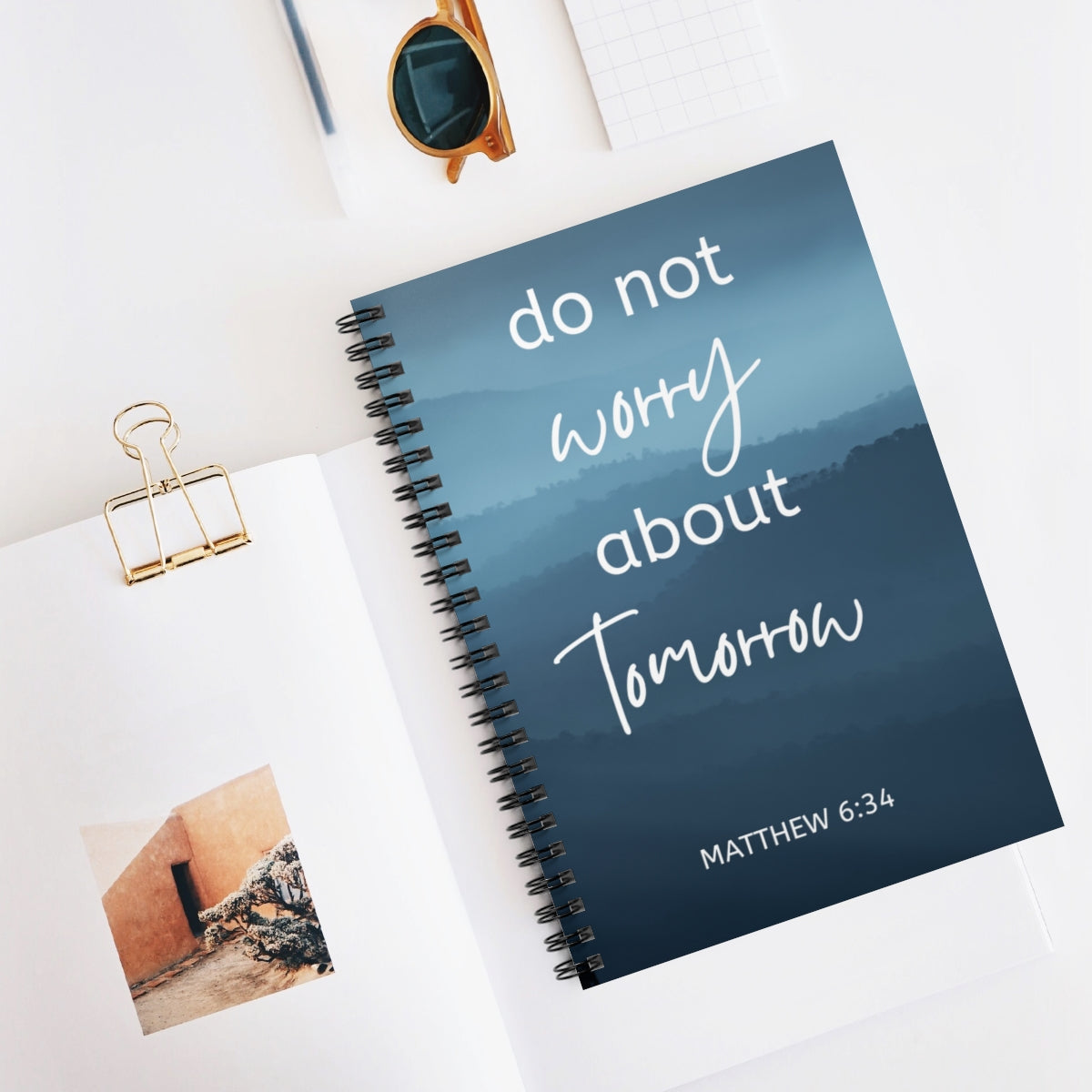 Matthew 6:34 "Do Not Worry About Tomorrow" Scripture Spiral Notebook