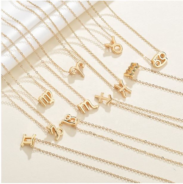 Trendy Gold Plated Horoscope Astrology Zodiac Sign Pendant Necklaces