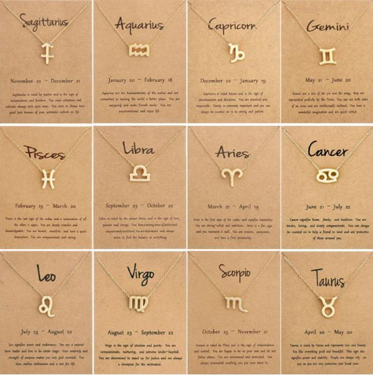 Trendy Gold Plated Horoscope Astrology Zodiac Sign Pendant Necklaces