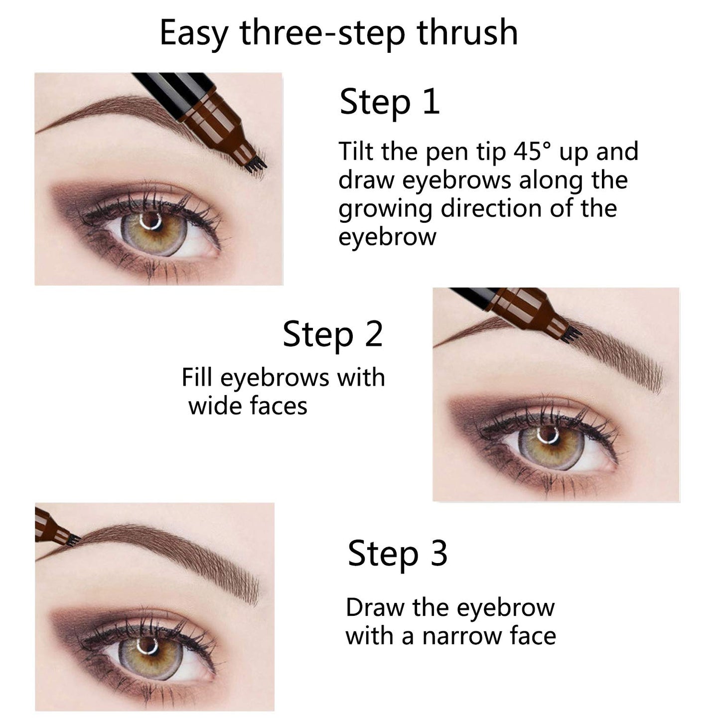 Microblading Eyebrow Waterproof Fork Tip Pen, Create Long Lasting, Natural Hair-Like Defined Brows All Day