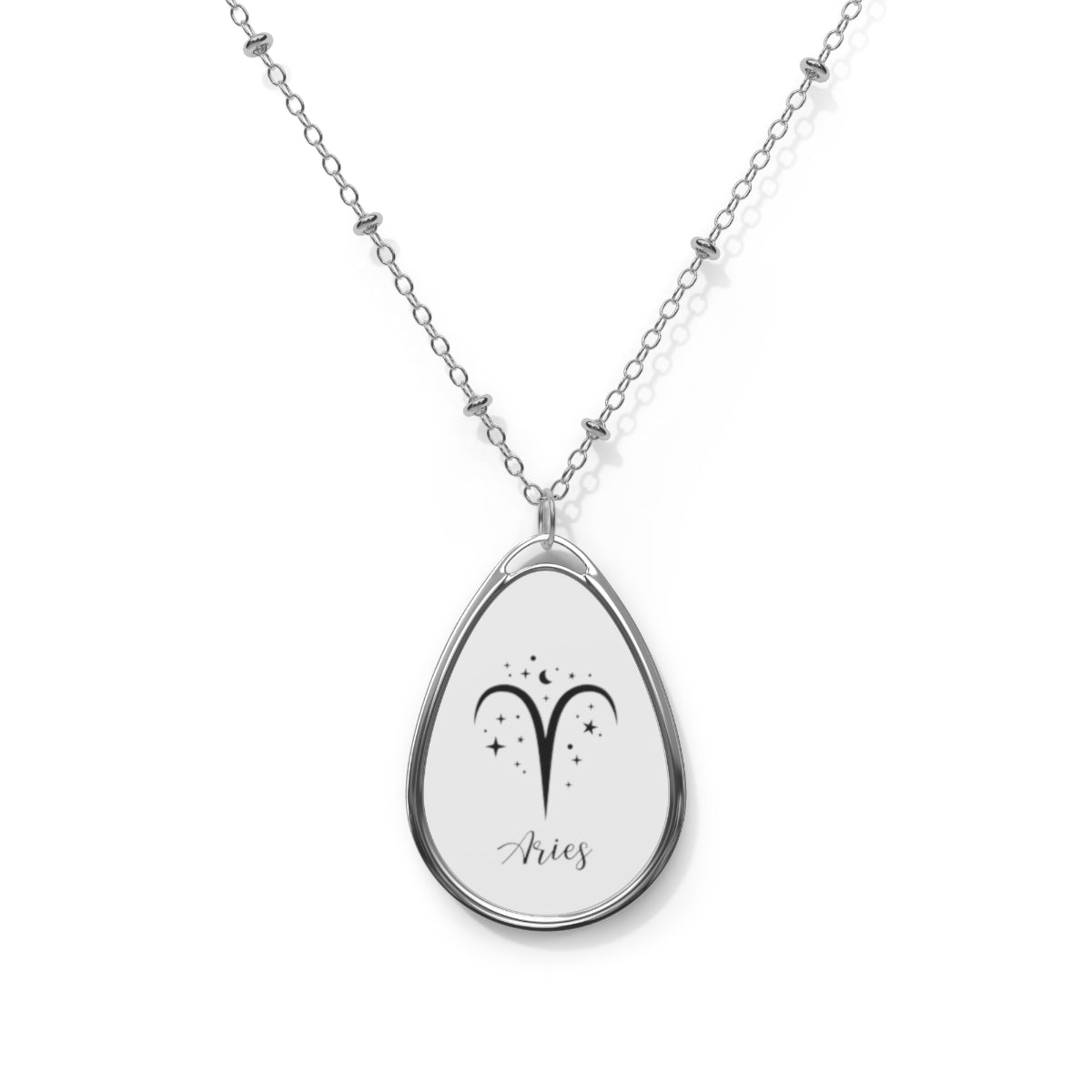 Zodiac Ellipse-Shaped Pendant on Silver Chain Necklace