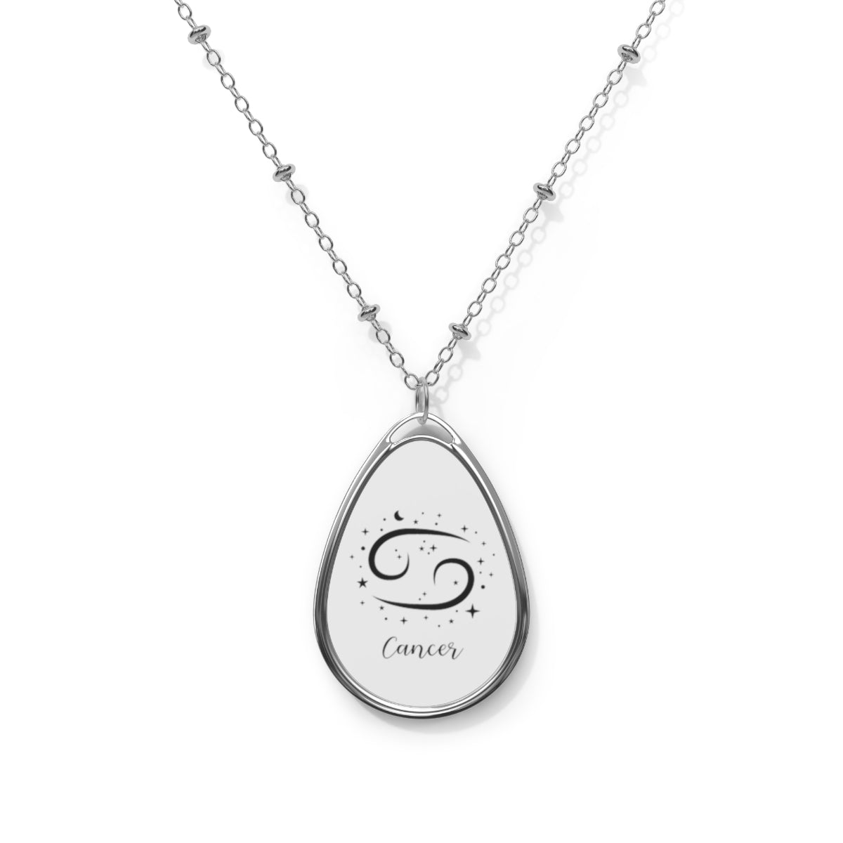 Zodiac Ellipse-Shaped Pendant on Silver Chain Necklace