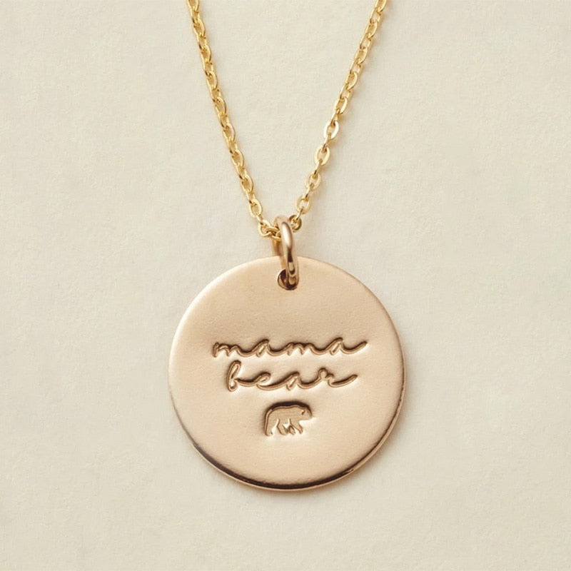 Mama Bear Engraved 18" Chain Link Necklace, Silver, Gold and Rose Gold,