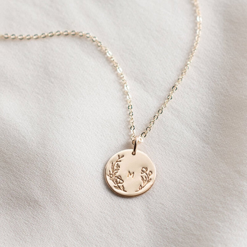 Dainty Wild Flower Initial Floral Letter Alphabet Necklace