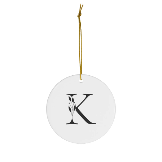 Pretty and Simple Monogrammed Round Ceramic Ornament