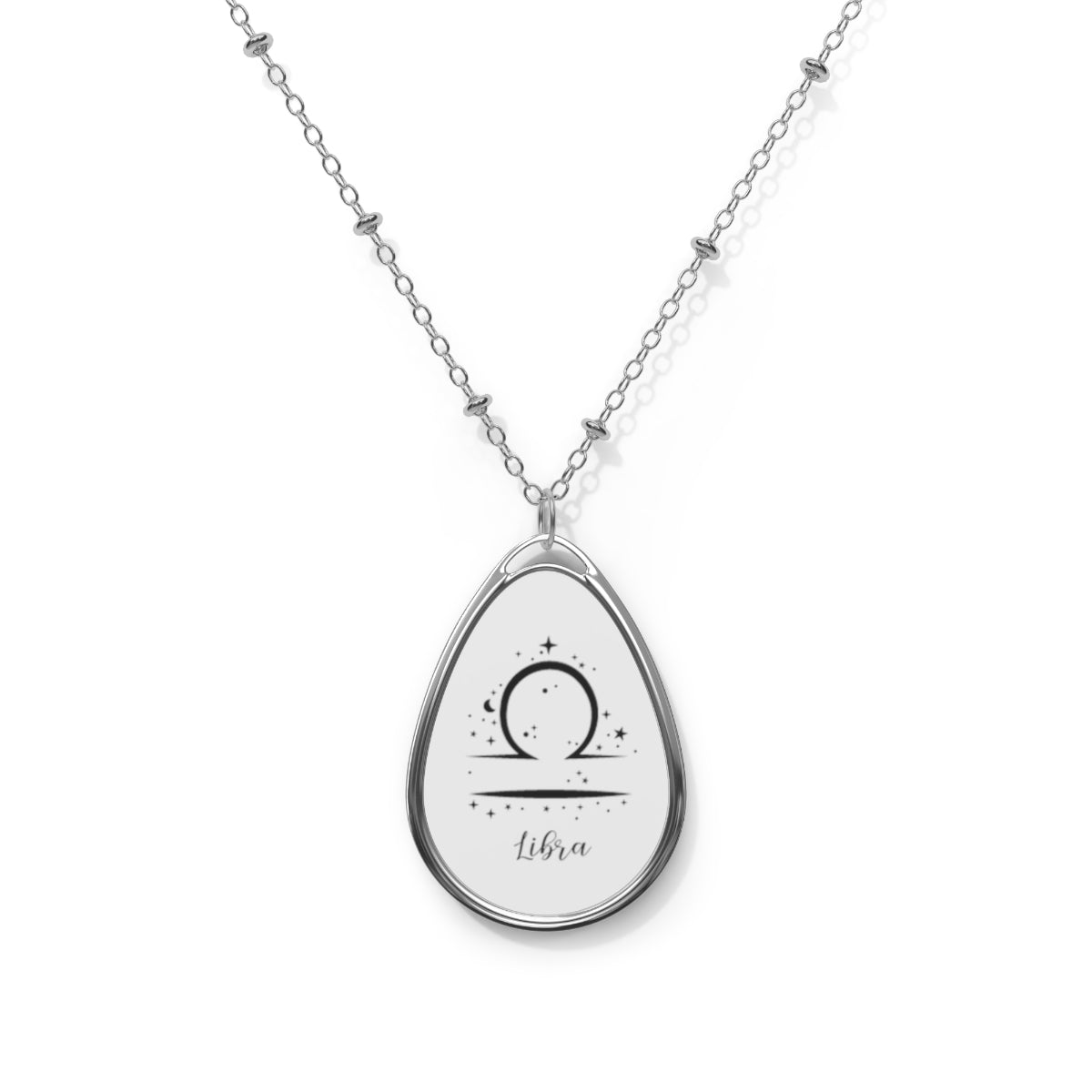 Zodiac Ellipse-Shaped Pendant on Silver Chain Necklace