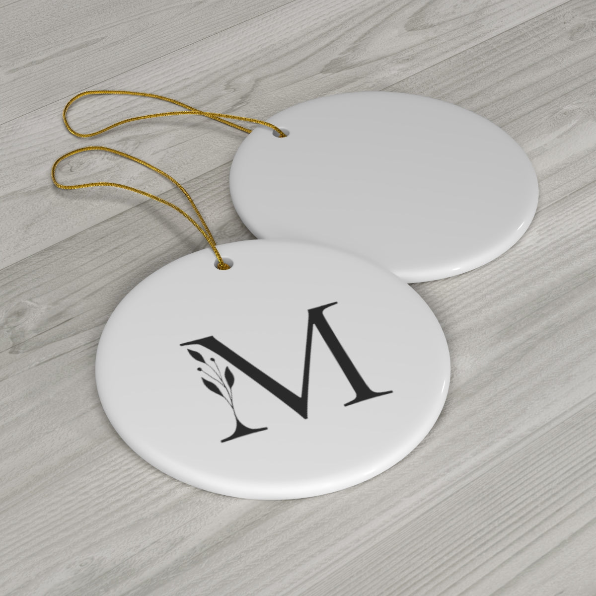 Pretty and Simple Monogrammed Round Ceramic Ornament