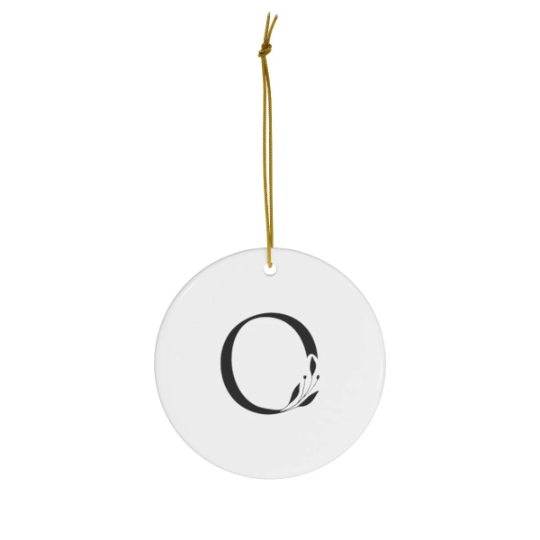 Pretty and Simple Monogrammed Round Ceramic Ornament