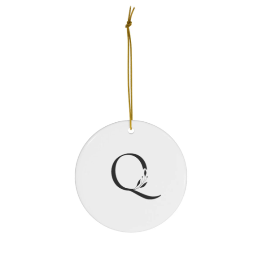 Pretty and Simple Monogrammed Round Ceramic Ornament