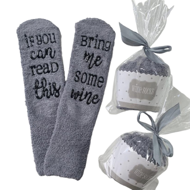 If You Can Read This Bring Me Some Wine Anti-Slip Fuzzy Socks  in Cupcake Packaging