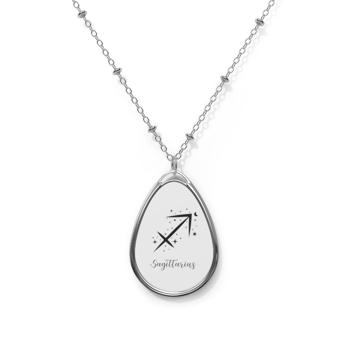 Zodiac Ellipse-Shaped Pendant on Silver Chain Necklace