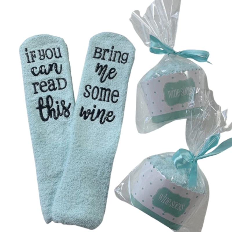 If You Can Read This Bring Me Some Wine Anti-Slip Fuzzy Socks  in Cupcake Packaging