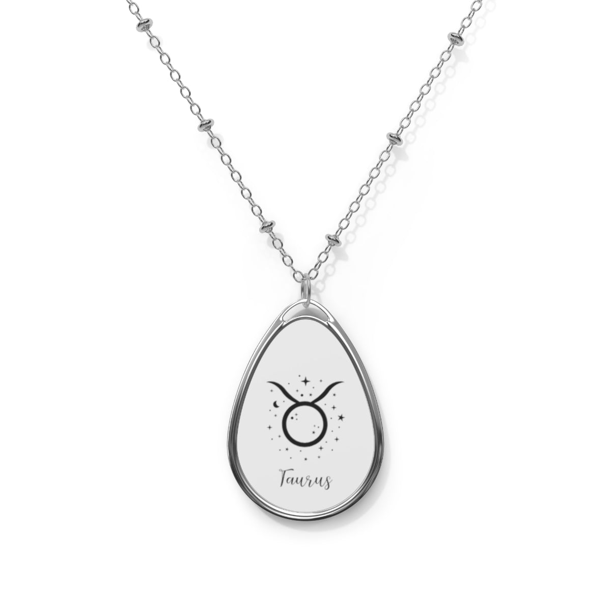 Zodiac Ellipse-Shaped Pendant on Silver Chain Necklace