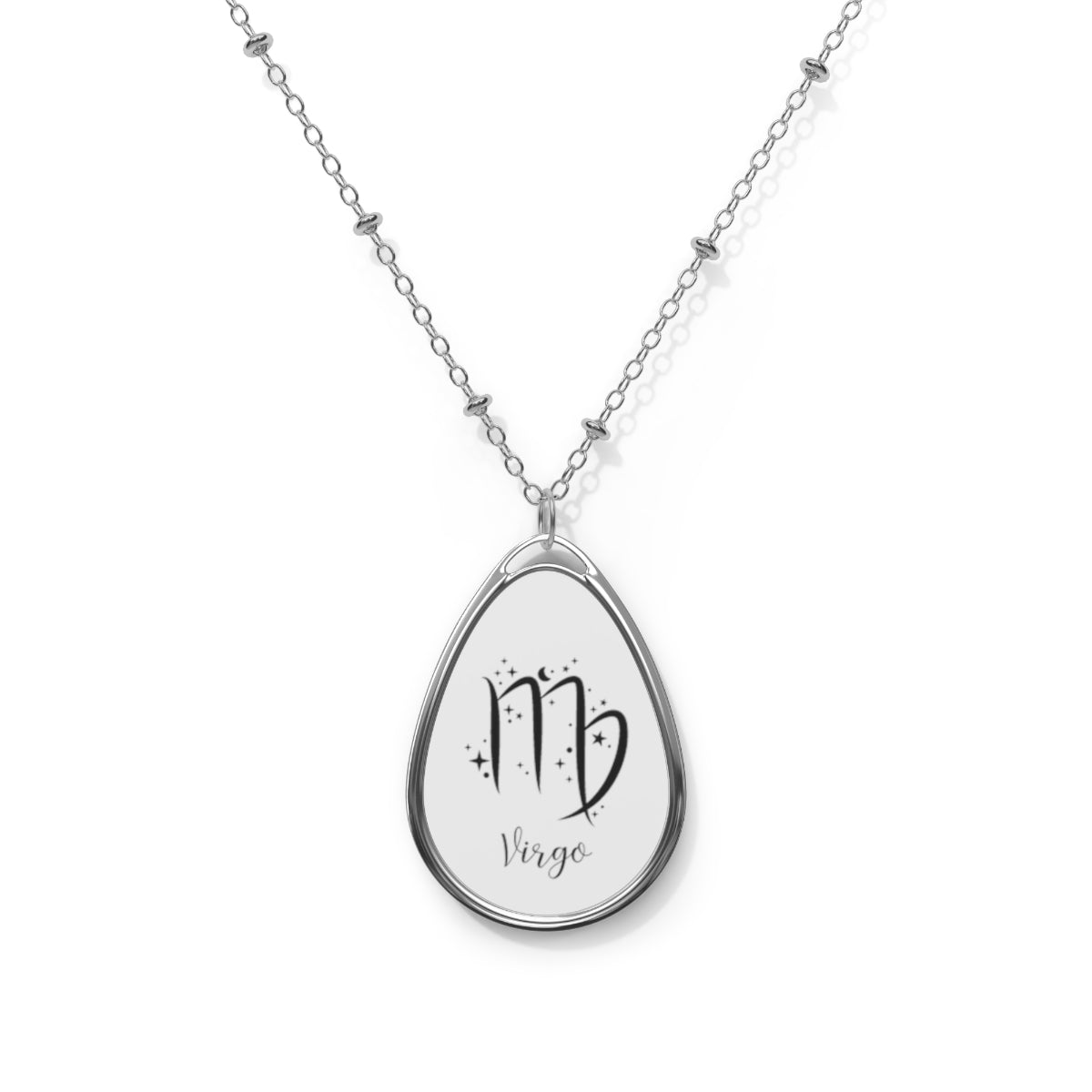 Zodiac Ellipse-Shaped Pendant on Silver Chain Necklace