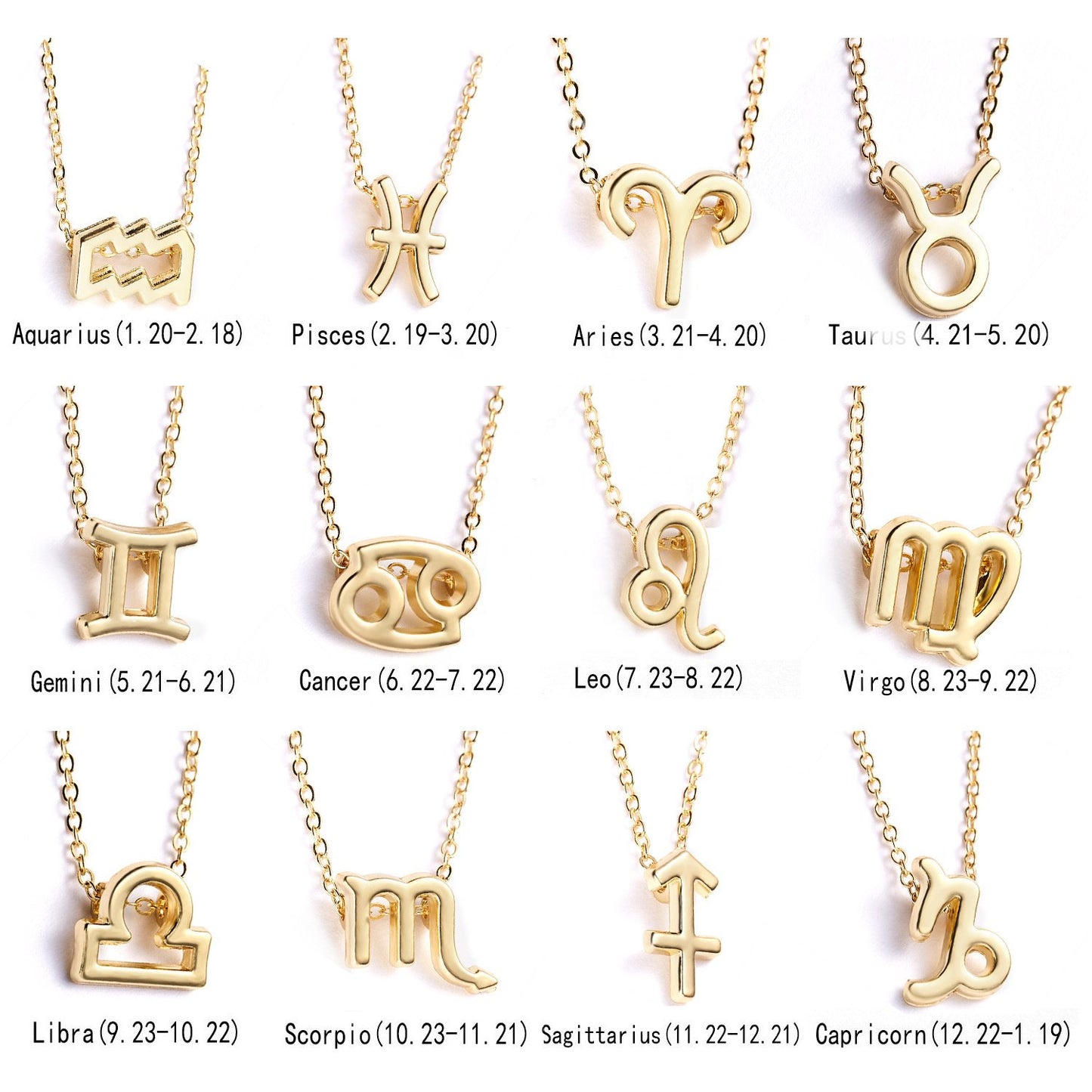 Trendy Gold Plated Horoscope Astrology Zodiac Sign Pendant Necklaces