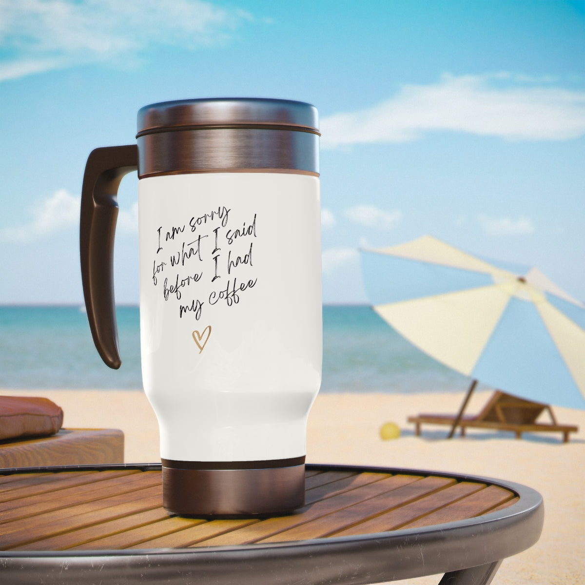 Stainless Steel Coffee Apology Travel Mug with Handle