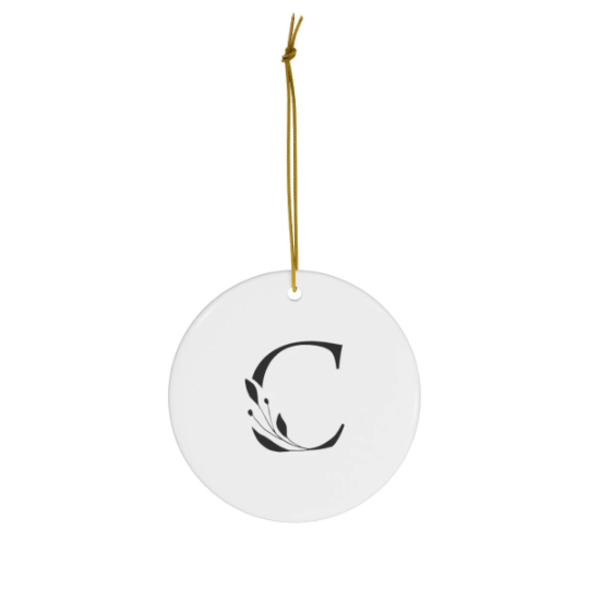 Pretty and Simple Monogrammed Round Ceramic Ornament