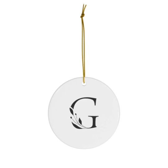 Pretty and Simple Monogrammed Round Ceramic Ornament