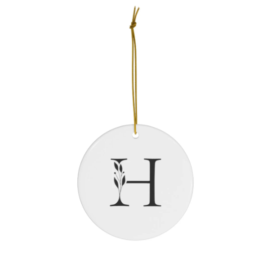 Pretty and Simple Monogrammed Round Ceramic Ornament