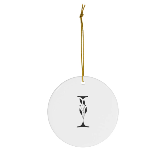 Pretty and Simple Monogrammed Round Ceramic Ornament