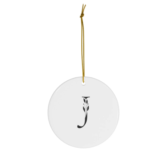 Pretty and Simple Monogrammed Round Ceramic Ornament