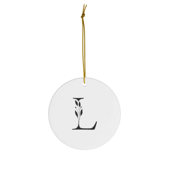 Pretty and Simple Monogrammed Round Ceramic Ornament