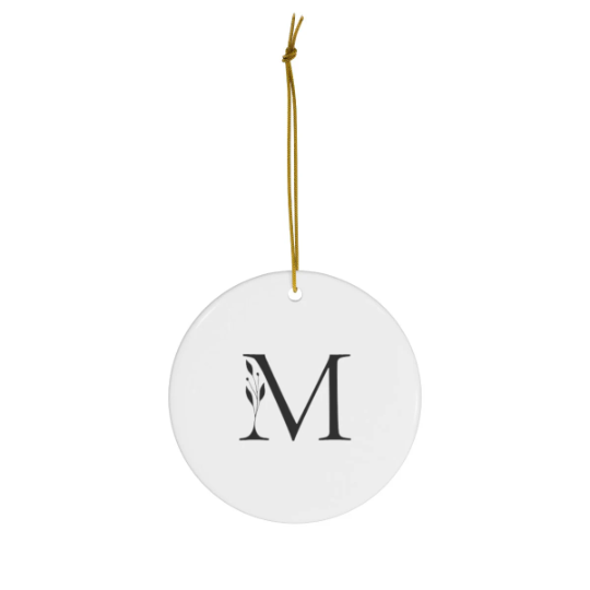 Pretty and Simple Monogrammed Round Ceramic Ornament