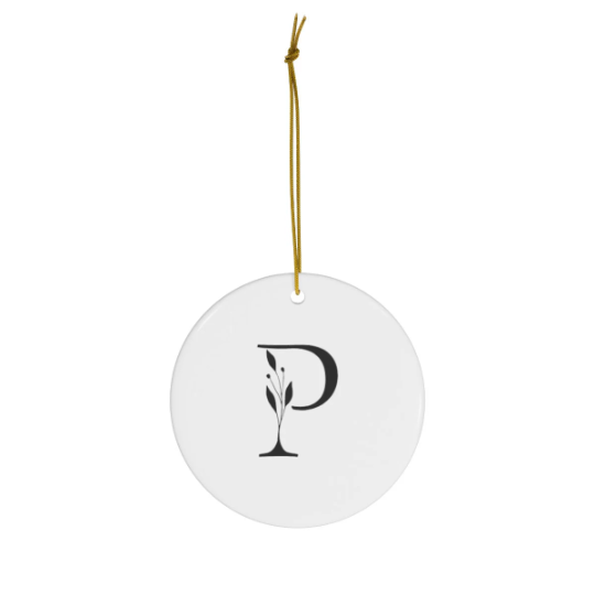 Pretty and Simple Monogrammed Round Ceramic Ornament