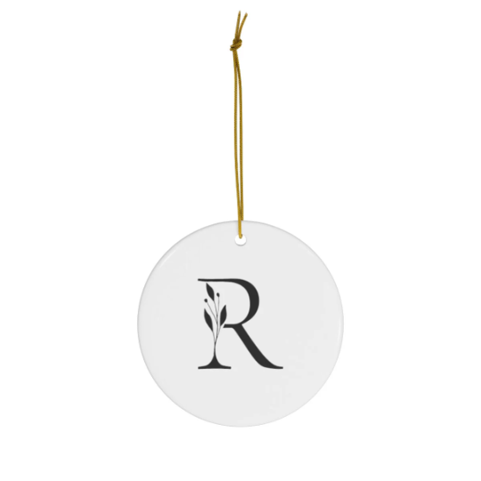 Pretty and Simple Monogrammed Round Ceramic Ornament