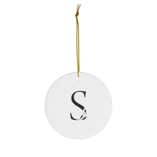 Pretty and Simple Monogrammed Round Ceramic Ornament