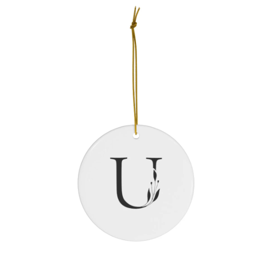 Pretty and Simple Monogrammed Round Ceramic Ornament